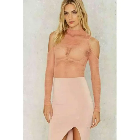 A. Peach Womens Dusty Pink Mesh Bodysuit S - Picture 1 of 7